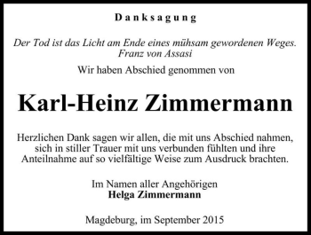Traueranzeige von Karl-Heinz Zimmermann  von Magdeburger Volksstimme
