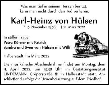 Traueranzeige von Karl-Heinz von Hülsen  von Magdeburger Volksstimme