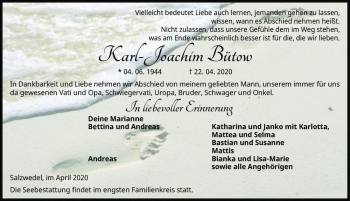 Traueranzeige von Karl-Joachim Bütow  von Magdeburger Volksstimme