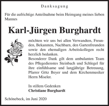 Traueranzeige von Karl-Jürgen Burghardt  von Magdeburger Volksstimme