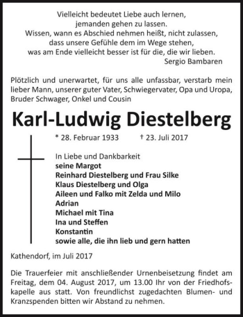 Traueranzeige von Karl-Ludwig Diestelberg  von Magdeburger Volksstimme
