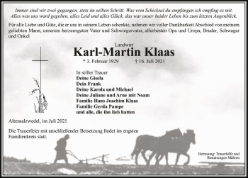 Traueranzeige von Karl-Martin Klaas  von Magdeburger Volksstimme