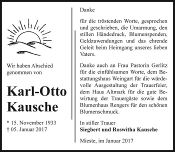 Traueranzeige von Karl-Otto Kausche  von Magdeburger Volksstimme