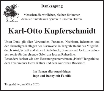 Traueranzeige von Karl-Otto Kupferschmidt  von Magdeburger Volksstimme