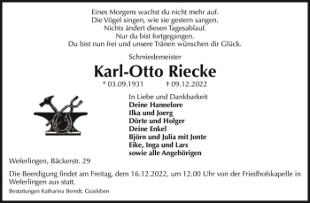 Traueranzeige von Karl-Otto Riecke  von Magdeburger Volksstimme