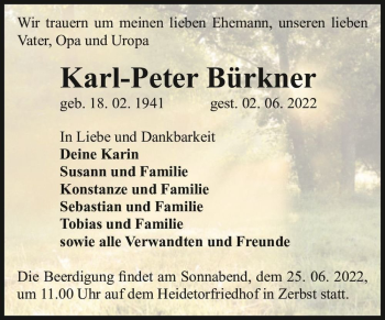 Traueranzeige von Karl-Peter Bürkner  von Magdeburger Volksstimme