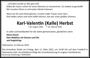 Traueranzeige von Karl-Valentin (Kalle) Herbst  von Magdeburger Volksstimme