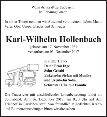 Traueranzeige von Karl-Wilhelm Hollenbach  von Magdeburger Volksstimme