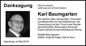 Traueranzeige von Karl Baumgarten  von Magdeburger Volksstimme