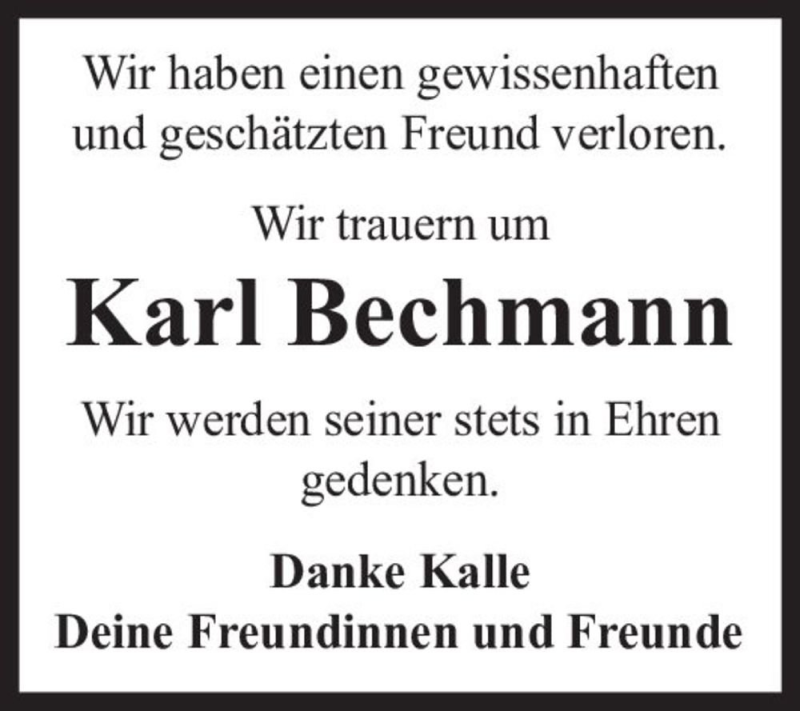  Traueranzeige für Karl Bechmann  vom 22.05.2021 aus Magdeburger Volksstimme