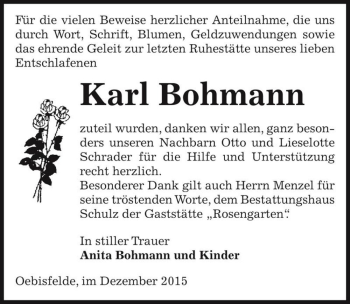Traueranzeige von Karl Bohmann  von Magdeburger Volksstimme