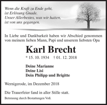 Traueranzeige von Karl Brecht  von Magdeburger Volksstimme