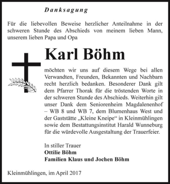 Traueranzeige von Karl Böhm  von Magdeburger Volksstimme