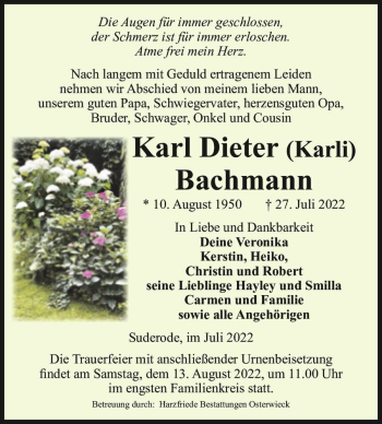 Traueranzeige von Karl Dieter 