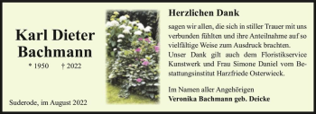 Traueranzeige von Karl Dieter Bachmann  von Magdeburger Volksstimme