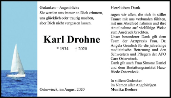 Traueranzeige von Karl Drohne  von Magdeburger Volksstimme