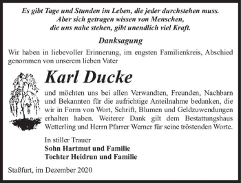 Traueranzeige von Karl Ducke  von Magdeburger Volksstimme