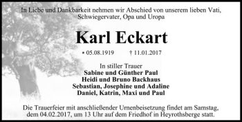 Traueranzeige von Karl Eckart  von Magdeburger Volksstimme