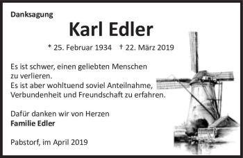 Traueranzeige von Karl Edler  von Magdeburger Volksstimme