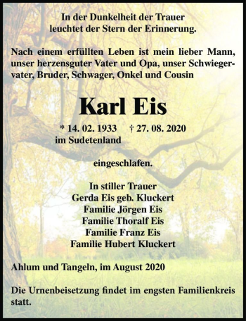 Traueranzeige von Karl Eis  von Magdeburger Volksstimme