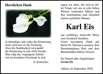 Traueranzeige von Karl Eis  von Magdeburger Volksstimme