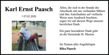 Traueranzeige von Karl Ernst Paasch  von Magdeburger Volksstimme