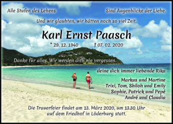 Traueranzeige von Karl Ernst Paasch  von Magdeburger Volksstimme
