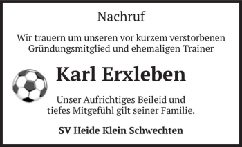 Traueranzeige von Karl Erxleben  von Magdeburger Volksstimme