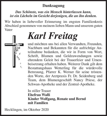 Traueranzeige von Karl Freitag  von Magdeburger Volksstimme