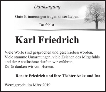 Traueranzeige von Karl Friedrich  von Magdeburger Volksstimme