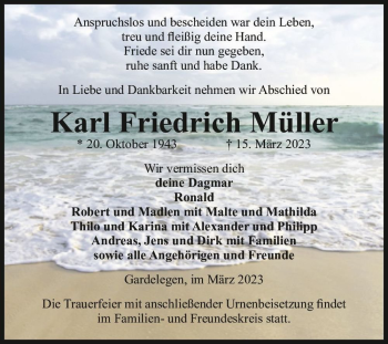 Traueranzeige von Karl Friedrich Müller  von Magdeburger Volksstimme