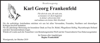 Traueranzeige von Karl Georg Frankenfeld  von Magdeburger Volksstimme