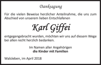 Traueranzeige von Karl Giffei  von Magdeburger Volksstimme