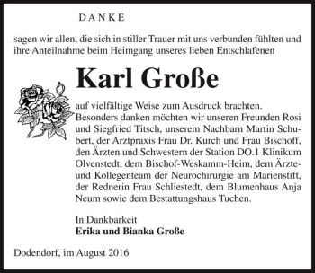 Traueranzeige von Karl Große  von Magdeburger Volksstimme