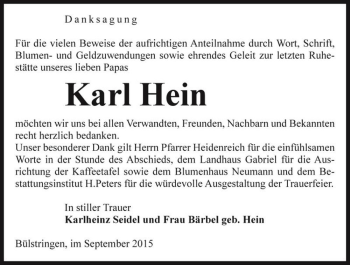 Traueranzeige von Karl Hein  von Magdeburger Volksstimme