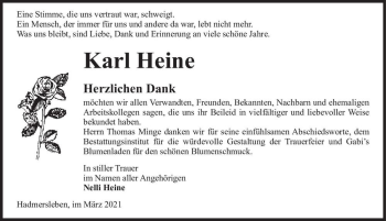 Traueranzeige von Karl Heine  von Magdeburger Volksstimme
