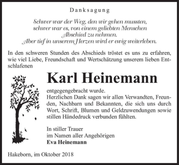 Traueranzeige von Karl Heinemann  von Magdeburger Volksstimme