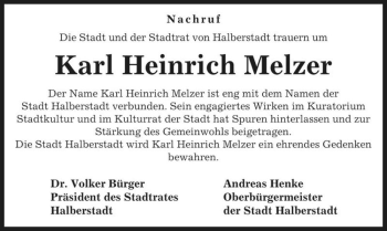Traueranzeige von Karl Heinrich Melzer  von Magdeburger Volksstimme