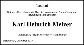 Traueranzeige von Karl Heinrich Melzer  von Magdeburger Volksstimme