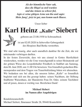 Traueranzeige von Karl Heinz 
