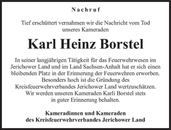 Traueranzeige von Karl Heinz Borstel  von Magdeburger Volksstimme