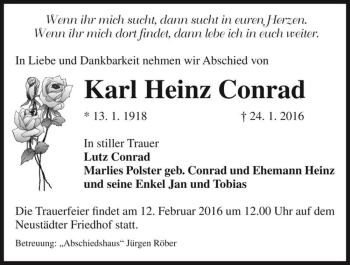Traueranzeige von Karl Heinz Conrad  von Magdeburger Volksstimme