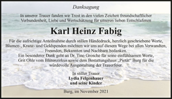Traueranzeige von Karl Heinz Fabig  von Magdeburger Volksstimme
