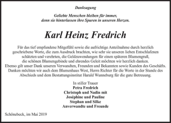 Traueranzeige von Karl Heinz Fredrich  von Magdeburger Volksstimme