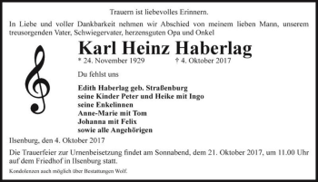Traueranzeige von Karl Heinz Haberlag  von Magdeburger Volksstimme
