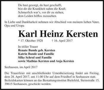 Traueranzeige von Karl Heinz Kersten  von Magdeburger Volksstimme