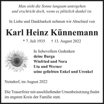 Traueranzeige von Karl Heinz Künnemann  von Magdeburger Volksstimme