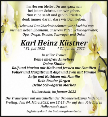 Traueranzeige von Karl Heinz Küstner  von Magdeburger Volksstimme