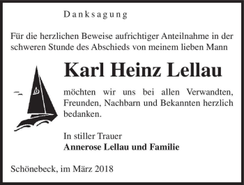 Traueranzeige von Karl Heinz Lellau  von Magdeburger Volksstimme
