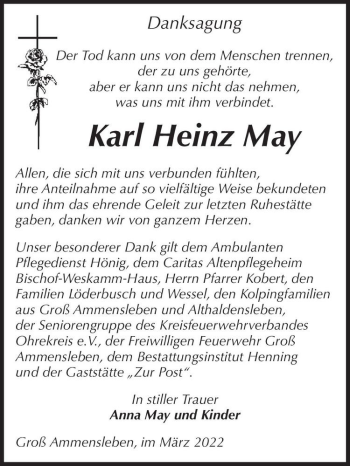 Traueranzeige von Karl Heinz May  von Magdeburger Volksstimme